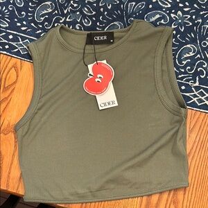 Cider Olive Green Ribbed Tank Top NTW